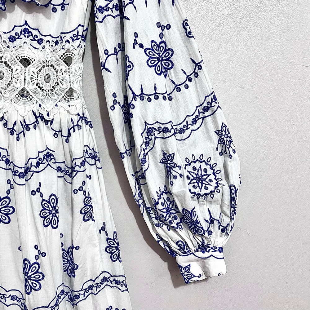 NWT ASOS Broderie Blouson Sleeve Midi Dress w/ Contrast Embroidery MSRP$260 - Picture 5 of 16